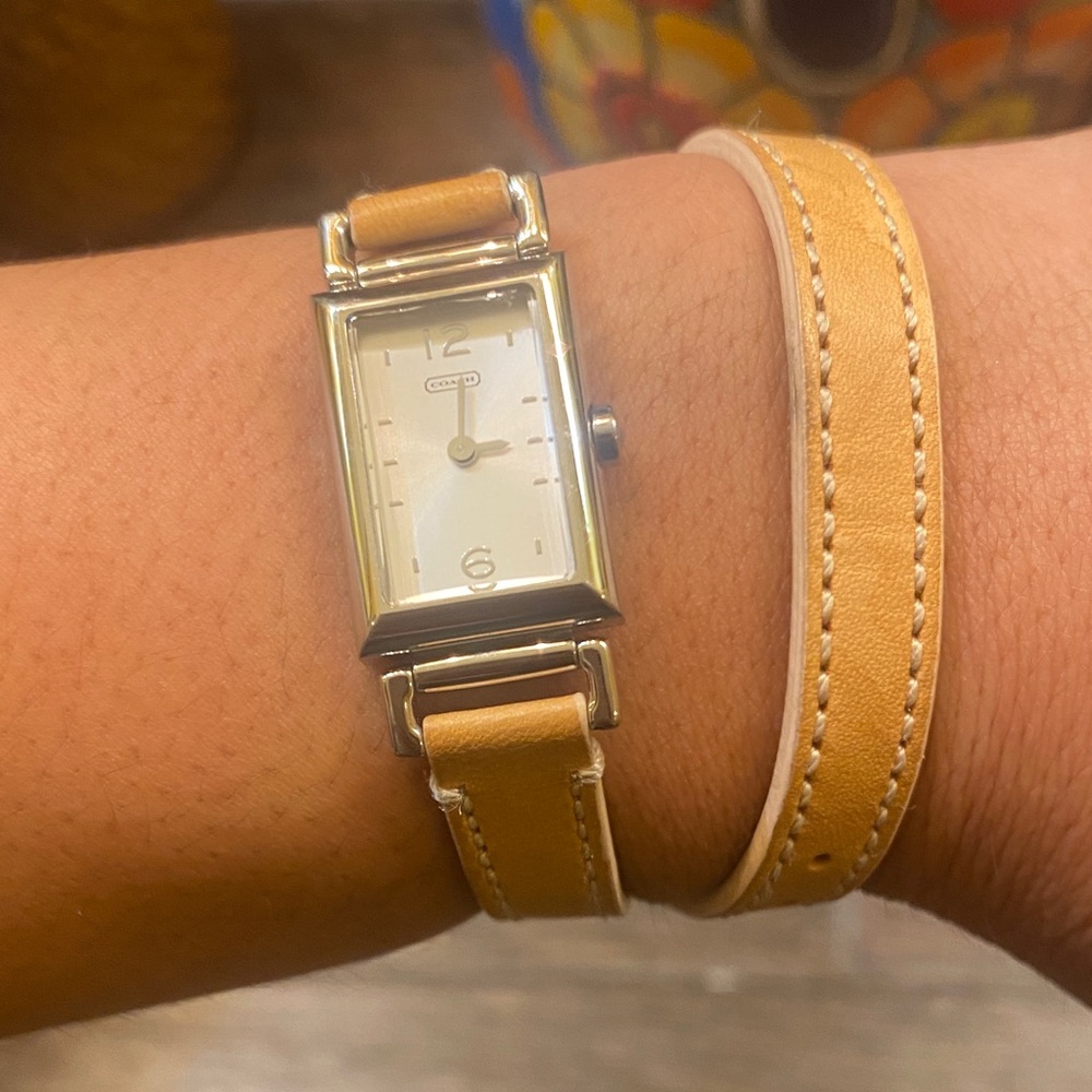 Coach Rectangular Watch with Tan Leather Strap authentic